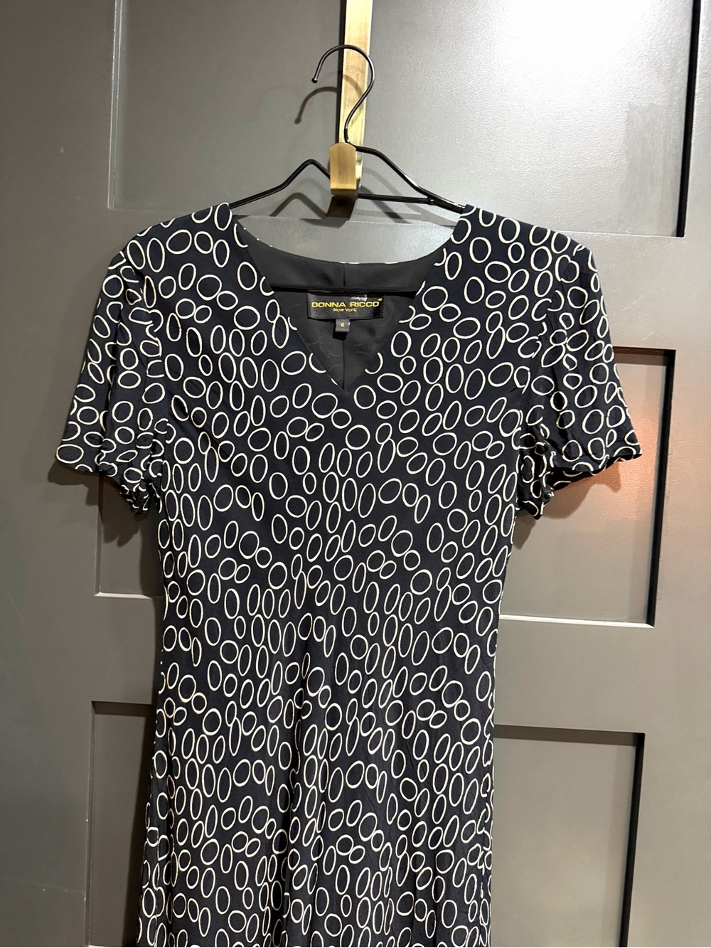 Donna Ricco New York Navy Ivory Abstract Print Midi Dress